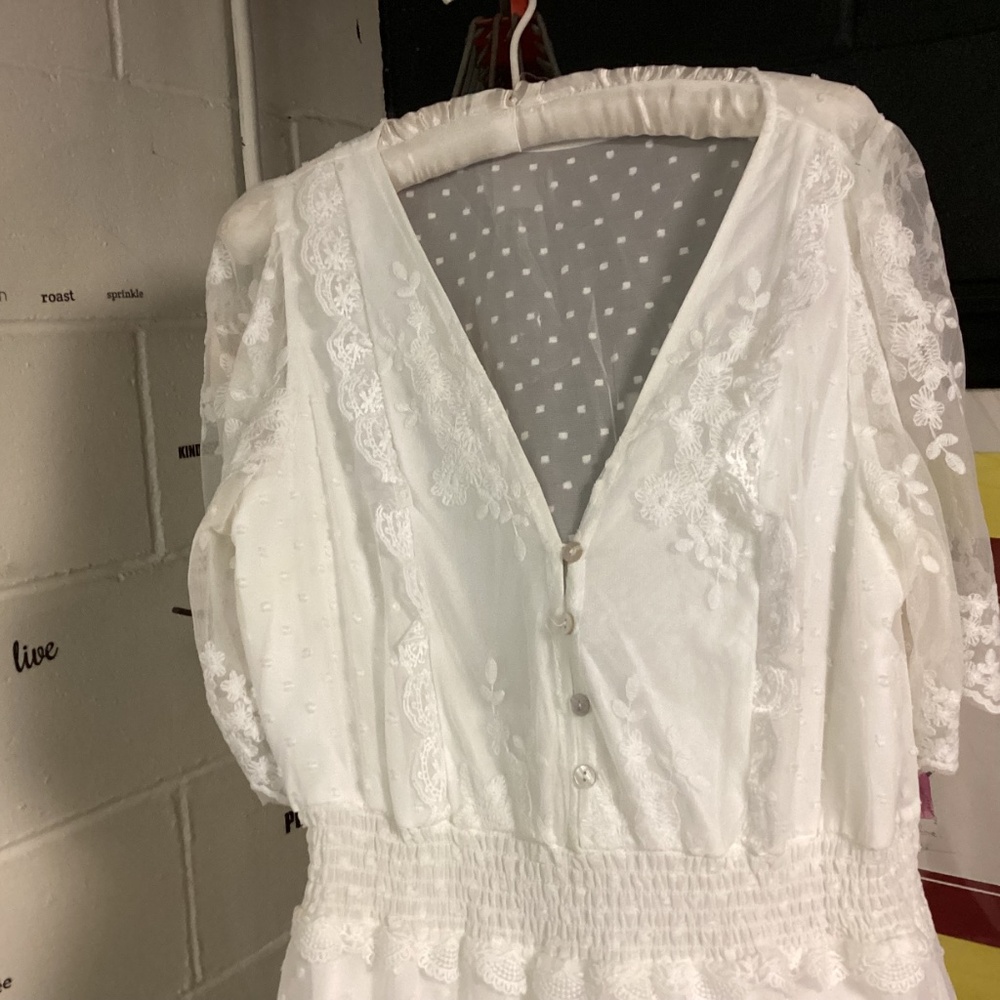 Summer white dress whimsical see thru MUST SEE PRARIE STYLE. WEDDING ? PROM.🌹 - Picture 11 of 15
